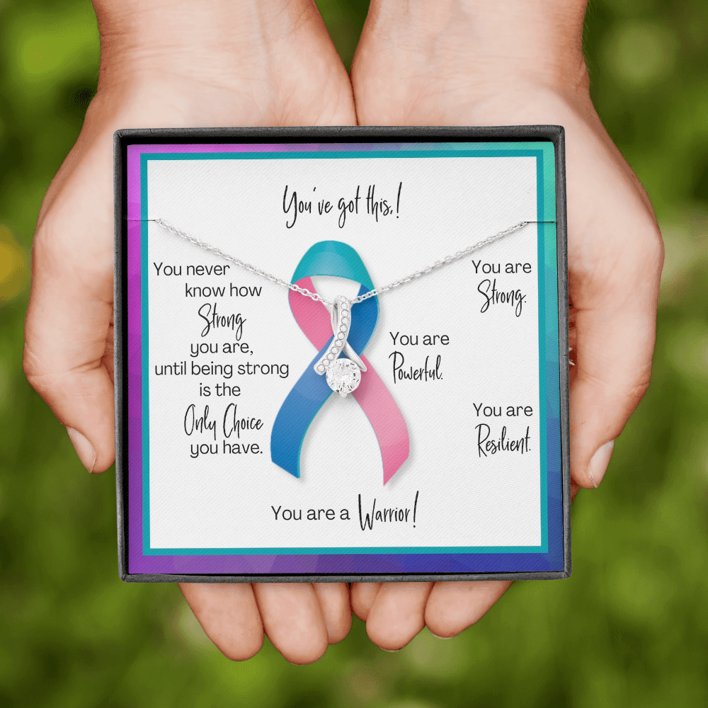 Thyroid Cancer Warrior | Ribbon Necklace | Gift for Survivor, Fighter, Support