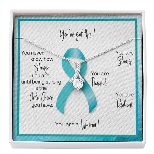 Ovarian Cancer Warrior | Ribbon Necklace | Gift for Survivor, Fighter, Support