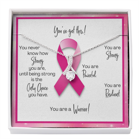 Breast Cancer Warrior | Ribbon Necklace | Gift for Mastectomy, Survivor, Fighter, Support