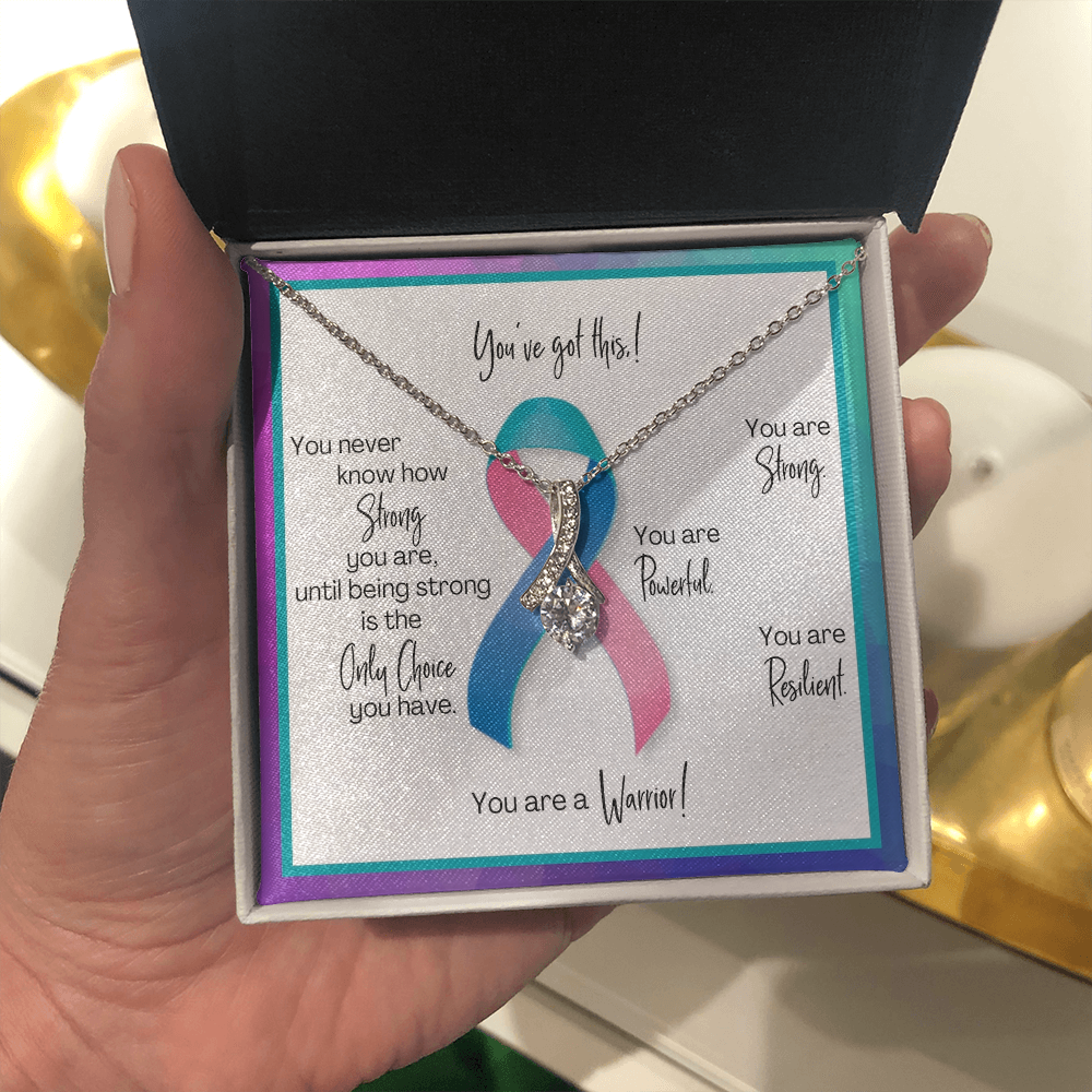 Thyroid Cancer Warrior | Ribbon Necklace | Gift for Survivor, Fighter, Support