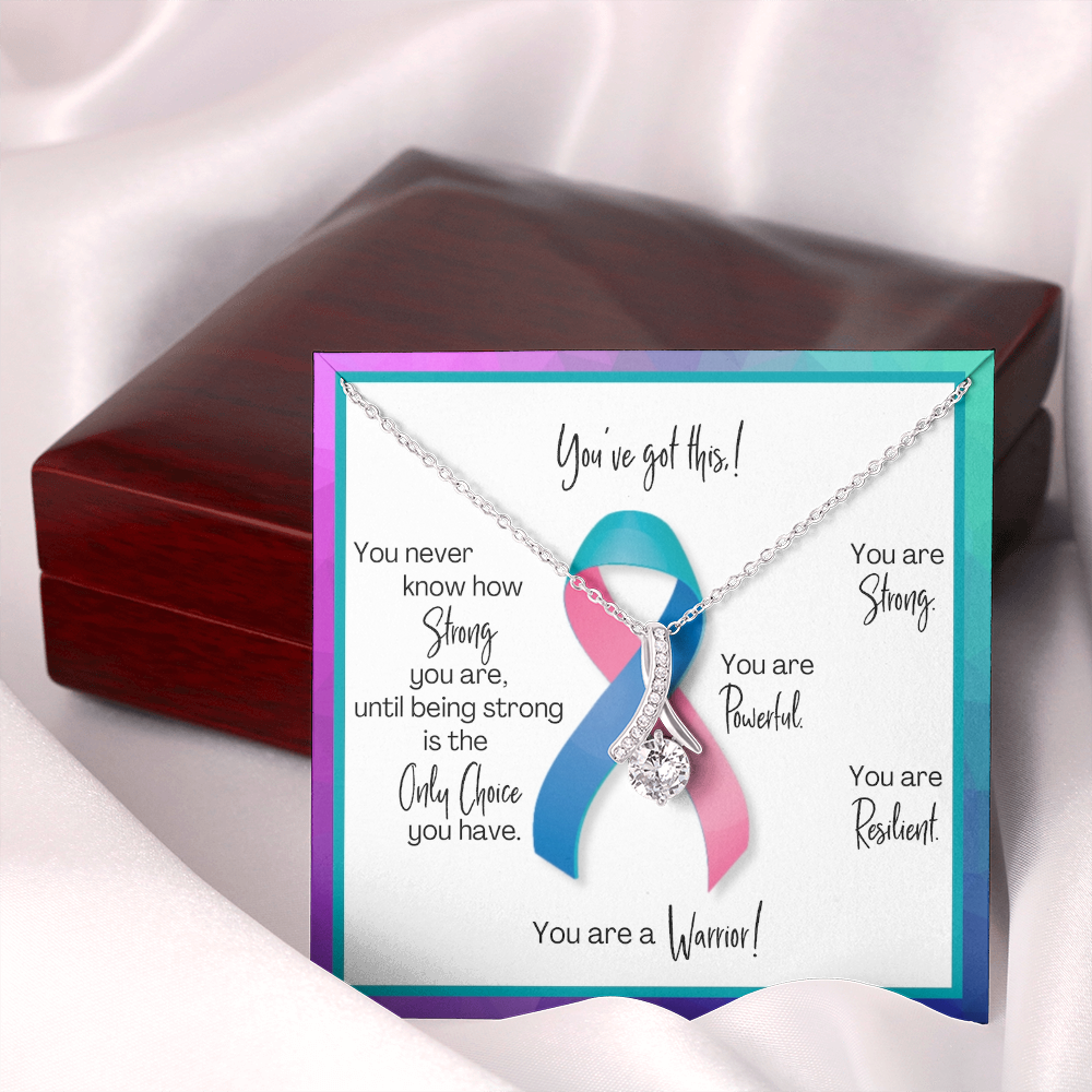 Thyroid Cancer Warrior | Ribbon Necklace | Gift for Survivor, Fighter, Support