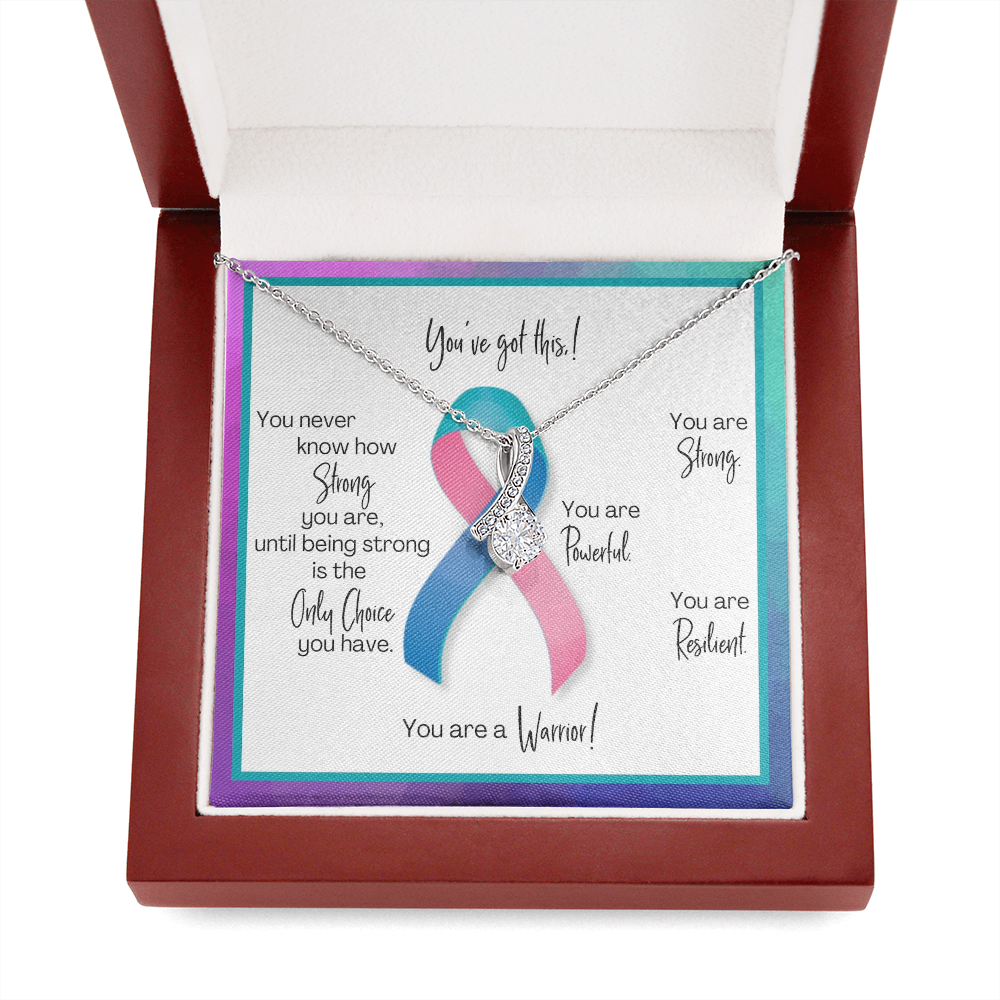 Thyroid Cancer Warrior | Ribbon Necklace | Gift for Survivor, Fighter, Support