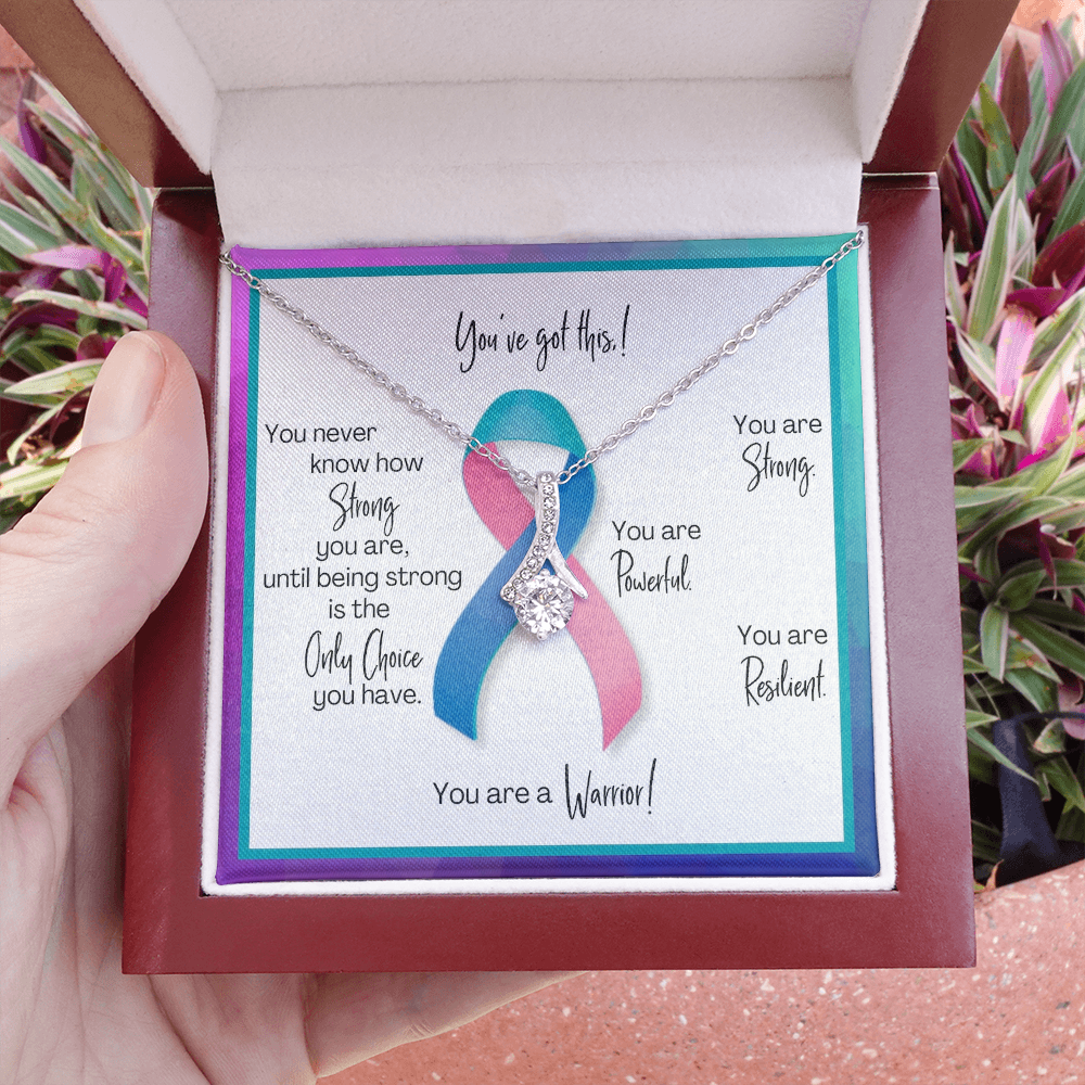 Thyroid Cancer Warrior | Ribbon Necklace | Gift for Survivor, Fighter, Support