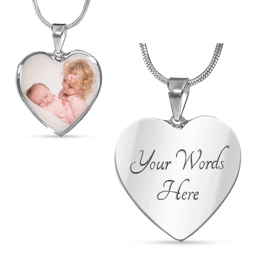 Photo Gift for Mom | We Love You to the Moon and Back | Custom Photo Heart Pendant Necklace