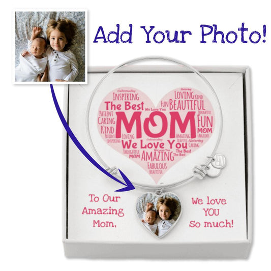 Gift for Mom from Kids| Personalized Photo Charm Bangle Bracelet