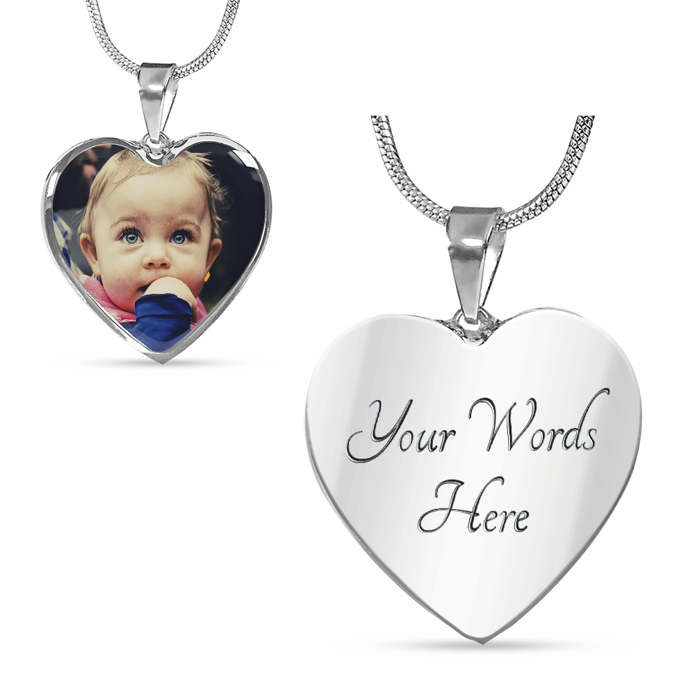 Photo Gift for Mom | I Love You to the Moon and Back | Custom Photo Heart Pendant Necklace