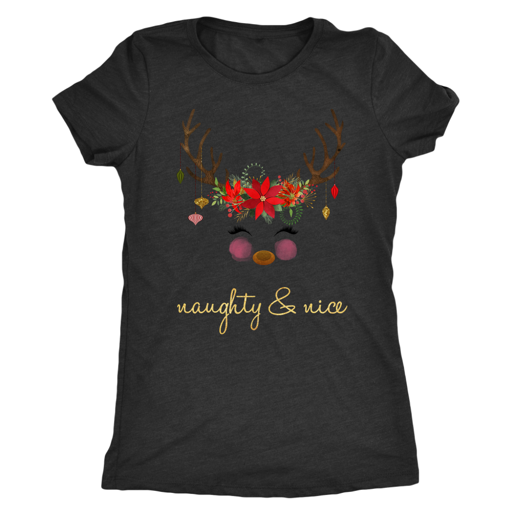 Naughty & Nice Reindeer Christmas Women's T Shirt