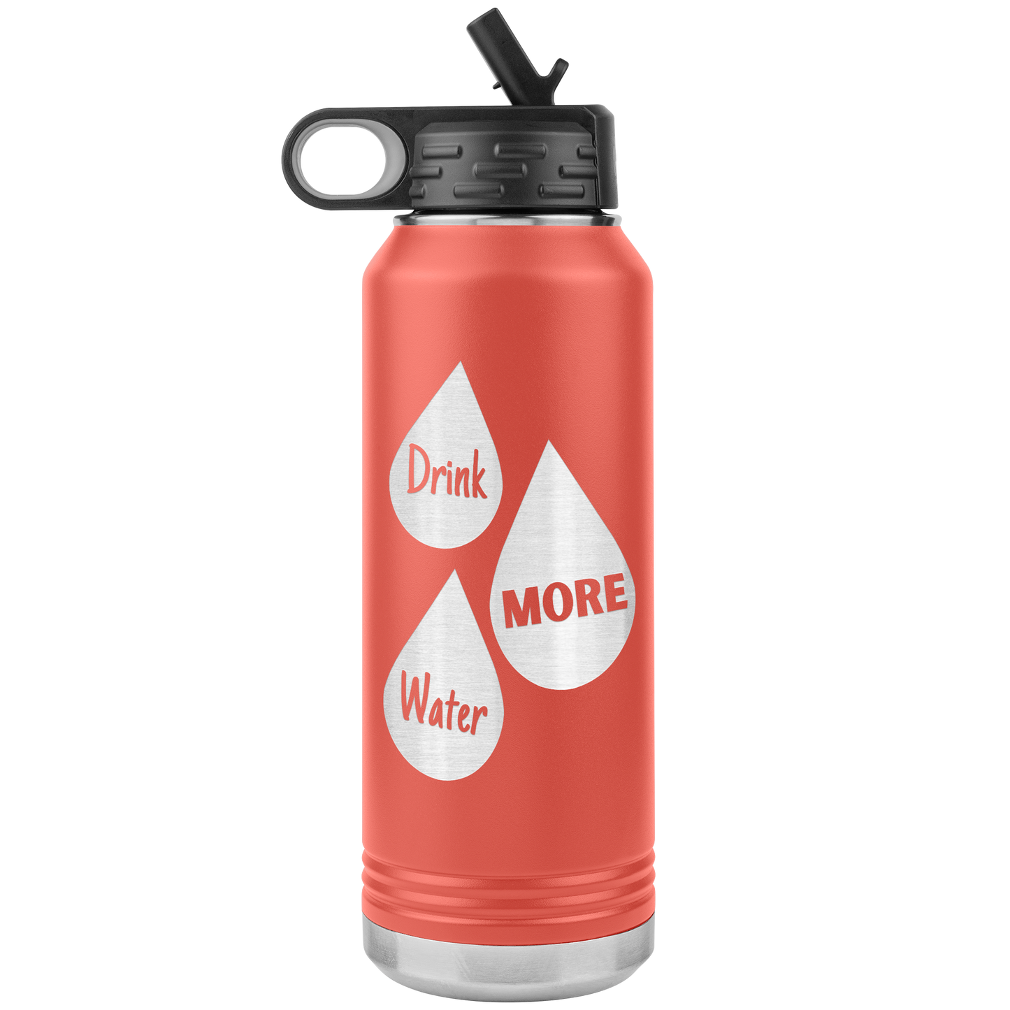 "Drink More Water" 32 oz. Insulated Stainless Steel Water Bottle with Flip Top Lid & Built-in Straw