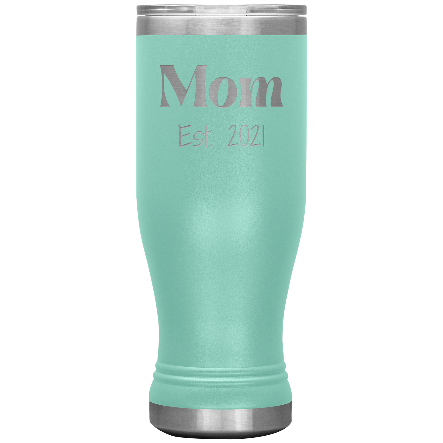 "Mom Est. 2021" Insulated Stainless Steel Boho Tumbler with Lid
